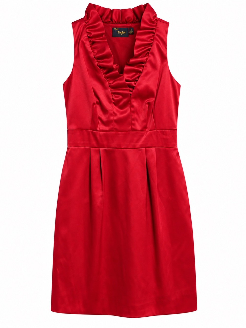 Just...Taylor Red Satin Ruffle V-Neck Cocktail Dress